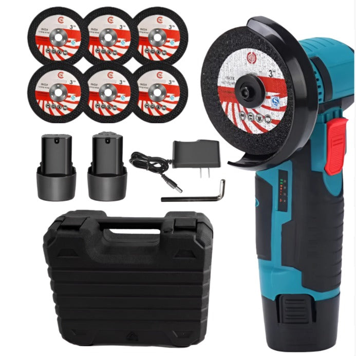 Mini Polizor Flex Unghiular Portabil, 2 Acumulatori, 6 Discuri Incluse, Cutie de Transport, Verde/Negru