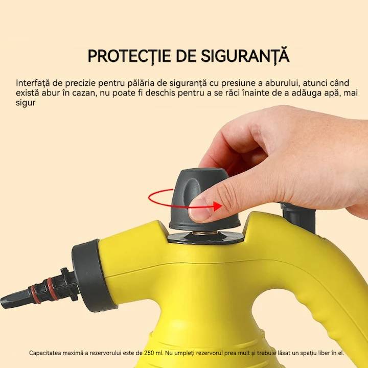 Aparat de Curatat cu Aburi Multifunctional, 1000W, 125°C, 250 ml, Accesorii Incluse – Galben/Negru