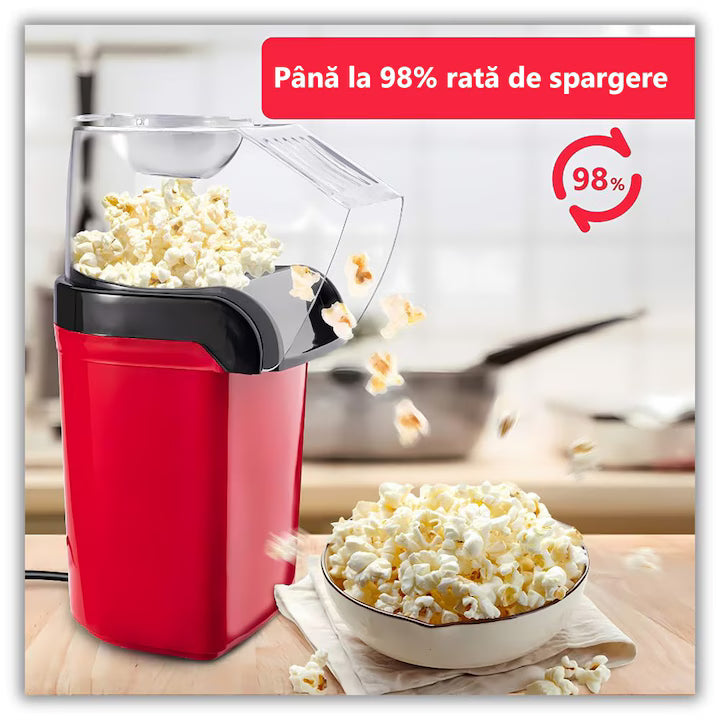 Aparat de Facut Popcorn cu Aer Cald, 1200W, Fara Ulei, Preparare Rapida in 3 Minute