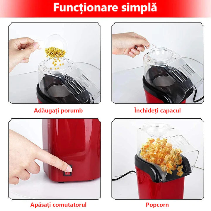 Aparat de Facut Popcorn cu Aer Cald, 1200W, Fara Ulei, Preparare Rapida in 3 Minute