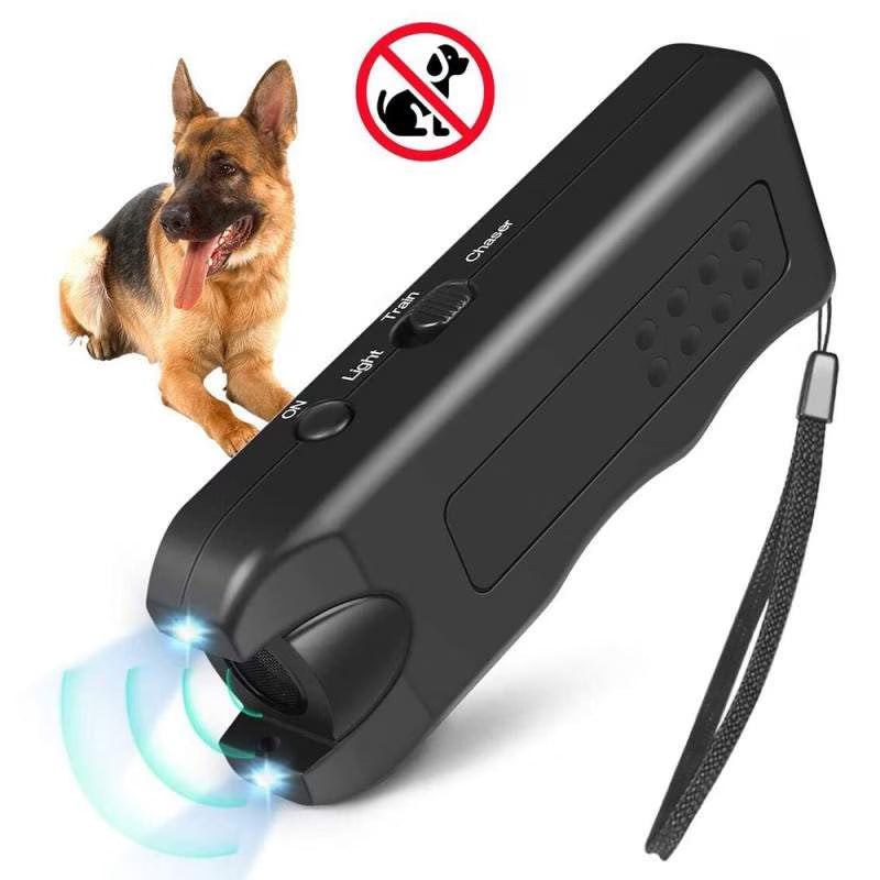 Aparat Ultrasonic pentru Alungat Cainii, Dispozitiv Profesional Anti-Agresiune, Lanterna LED Integrata, Portabil