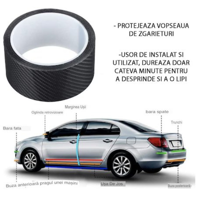 Banda Adeziva din Carbon – Protectie Anti-Zgarieturi si Tuning Auto 3m x7cm