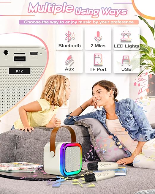 Boxa Karaoke pentru Copii si Adulti, 2 Microfoane fara Fir, Portabila