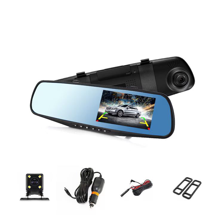 Oglinda Retrovizoare cu Camera Auto Duala Full HD 1080P, Ecran 4.3 inch, Unghi 170°, Camera Marsarier Inclusa