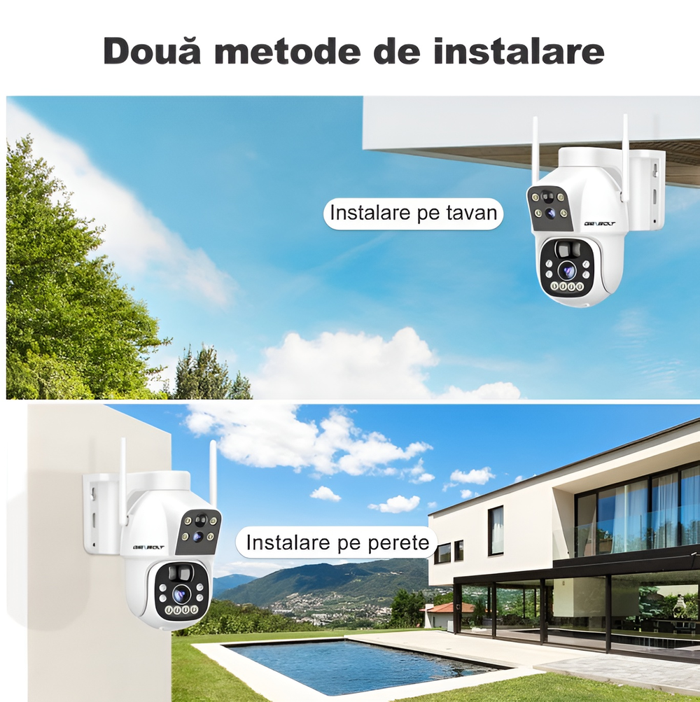 Camera Supraveghere Dual Lens 4G cu Panou Solar, 4K/8MP, Exterior, Slot Cartela SIM, Zoom 10X