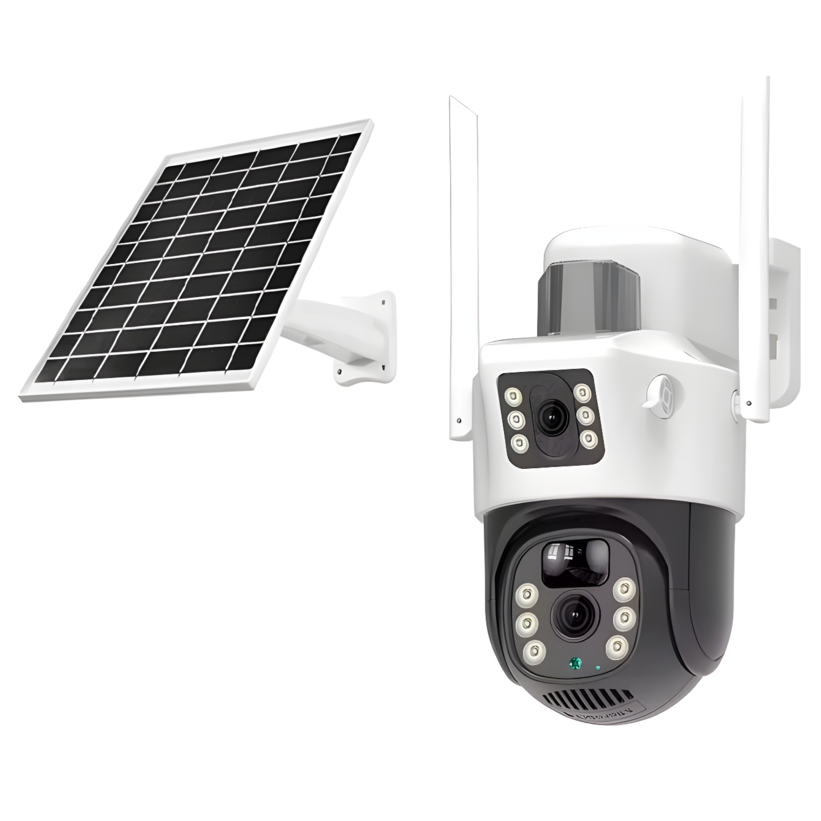 Camera Supraveghere Dual Lens 4G cu Panou Solar, 4K/8MP, Exterior, Slot Cartela SIM, Zoom 10X