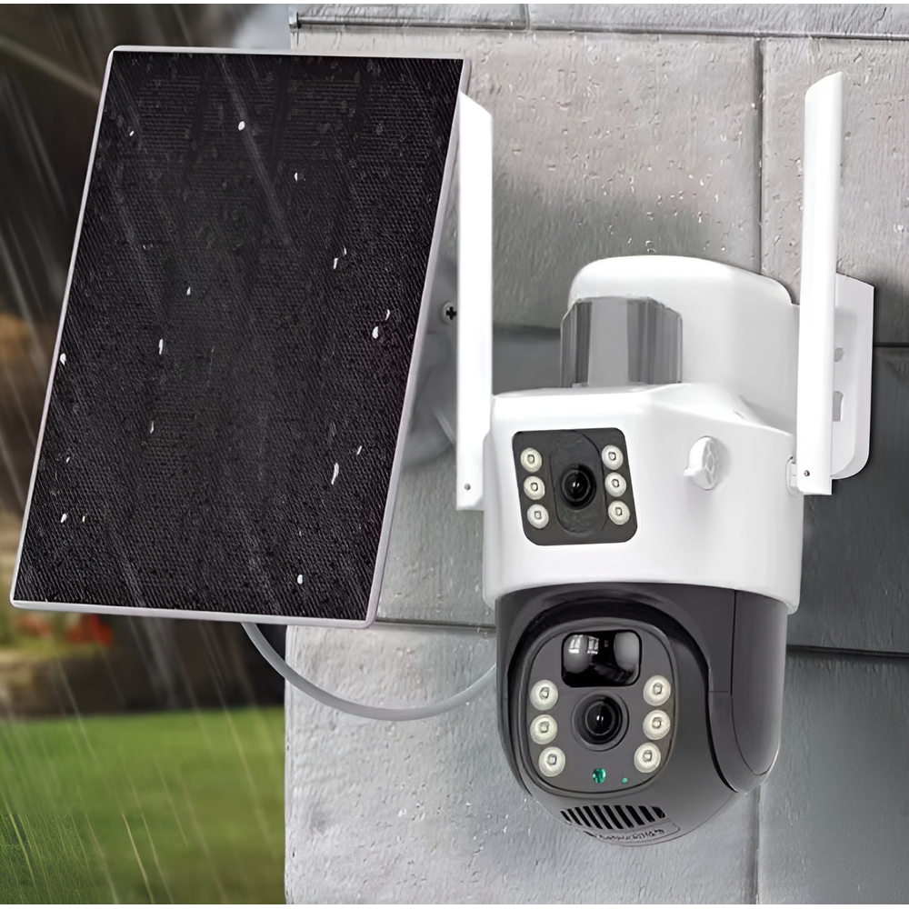 Camera Supraveghere Dual Lens 4G cu Panou Solar, 4K/8MP, Exterior, Slot Cartela SIM, Zoom 10X