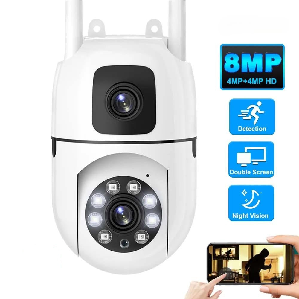 Camera Supraveghere Dual Lens 8MP (4MP+4MP), Exterior Wi-Fi, Rotativa PTZ, Detectare Forma Umana, Audio Bidirectional