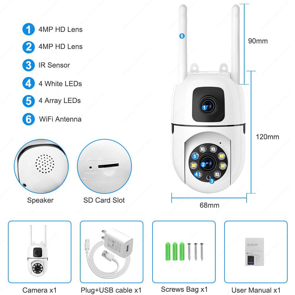 Camera Supraveghere Dual Lens 8MP (4MP+4MP), Exterior Wi-Fi, Rotativa PTZ, Detectare Forma Umana, Audio Bidirectional