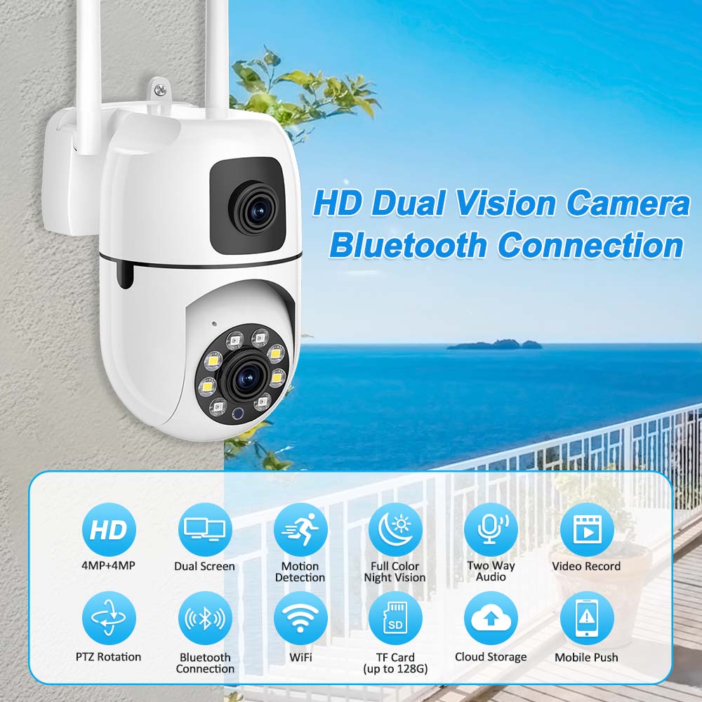 Camera Supraveghere Dual Lens 8MP (4MP+4MP), Exterior Wi-Fi, Rotativa PTZ, Detectare Forma Umana, Audio Bidirectional