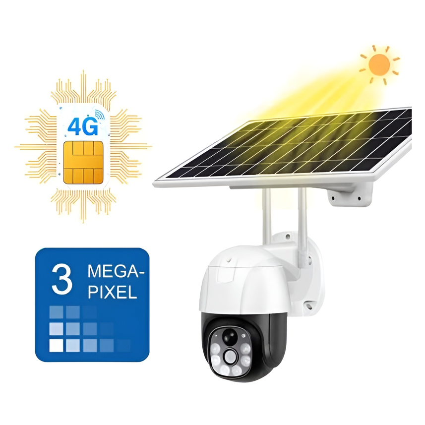 Camera Supraveghere 4G cu Panou Solar, Exterior, Slot Cartela SIM, Senzor Miscare