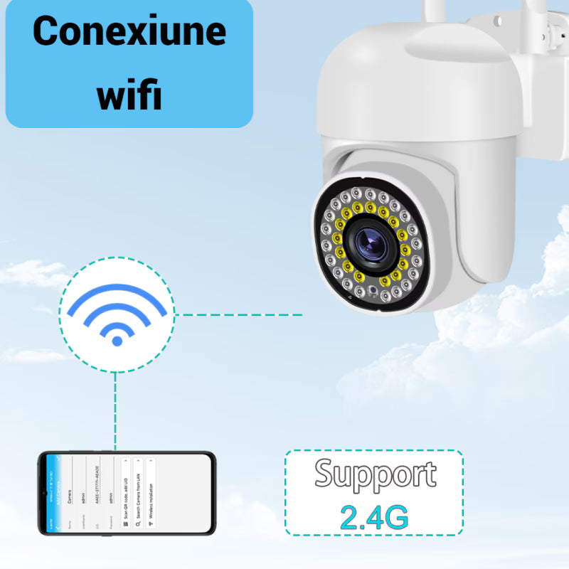 Camera Supraveghere Wi-Fi Exterior, Full HD, Rotativa PTZ, Senzor Miscare, Audio Bidirectional, Alarma