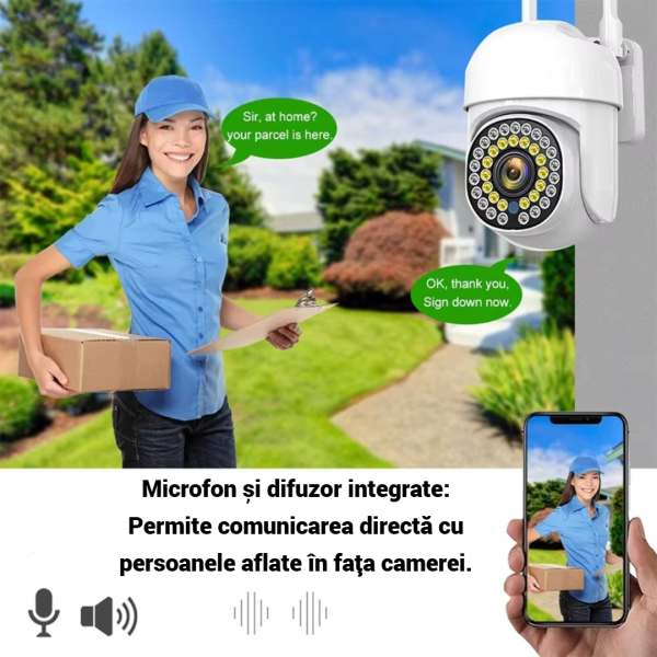 Camera Supraveghere Wi-Fi Exterior, Full HD, Rotativa PTZ, Senzor Miscare, Audio Bidirectional, Alarma