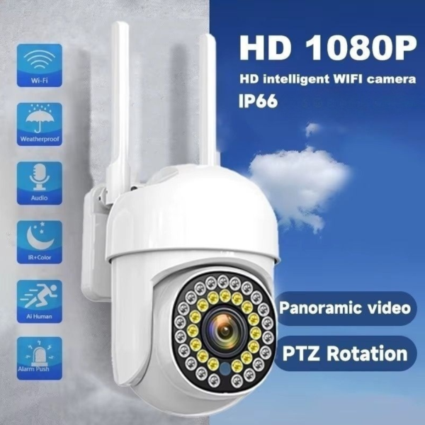 Camera Supraveghere Wi-Fi Exterior, Full HD, Rotativa PTZ, Senzor Miscare, Audio Bidirectional, Alarma