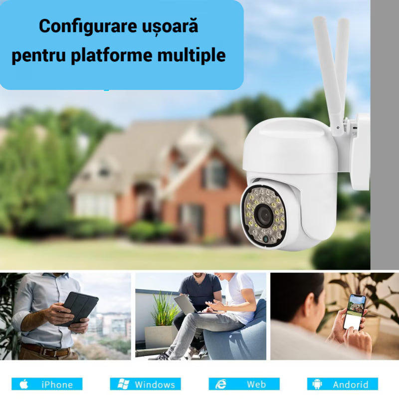 Camera Supraveghere Wi-Fi Exterior, Full HD, Rotativa PTZ, Senzor Miscare, Audio Bidirectional, Alarma