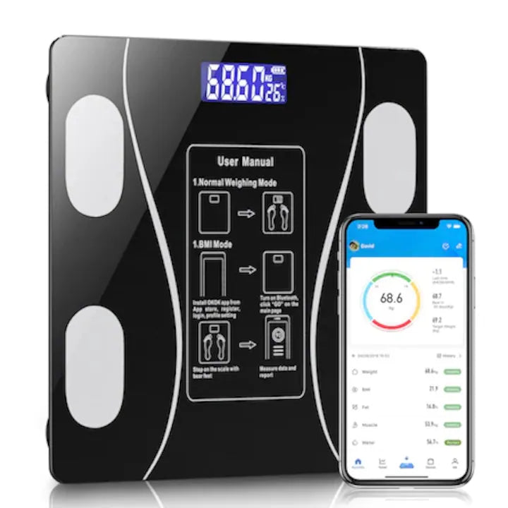 Cantar Inteligent Bluetooth, Analiza Corporala 12 in 1, Monitorizare Grasime Corporala, Masa Musculara, Aplicatie iOS/Android, Display LCD