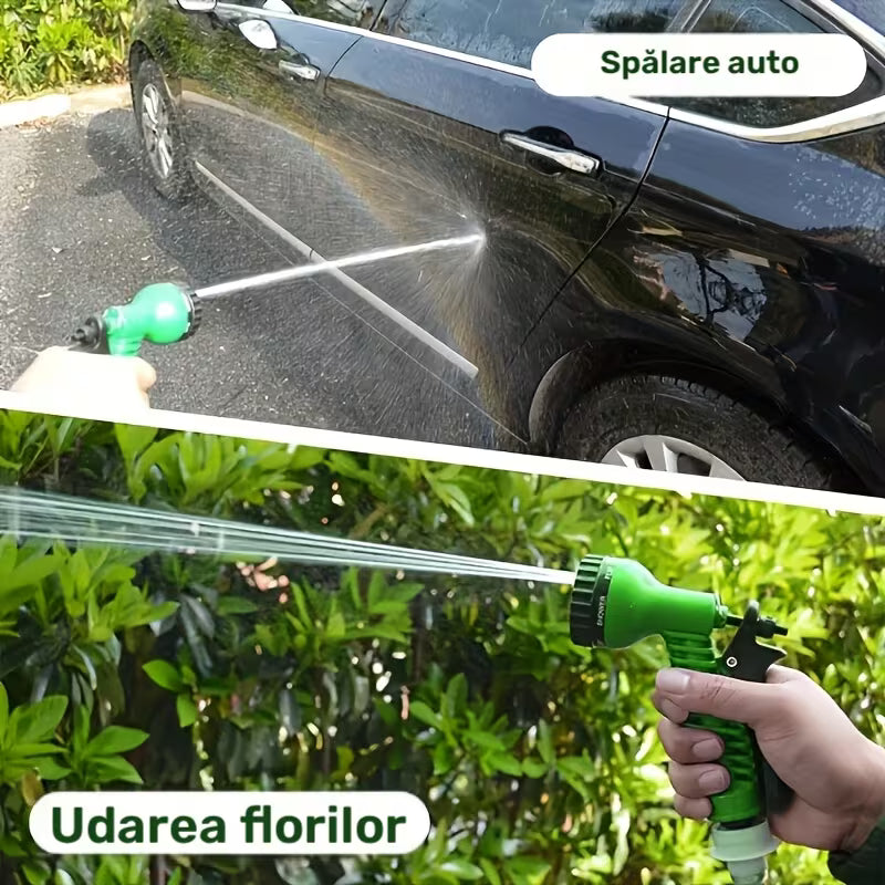 Furtun de Gradina Extensibil 60m, Pistol de Stropit cu 7 Functii Inclus, Conector Rapid, Rezistent si Flexibil