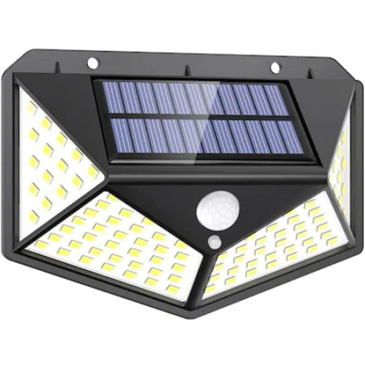 Lampa Solara de Perete cu 100 LED-uri, Senzor de Miscare si Lumina, Unghi Iluminare 270°, Exterior IP65