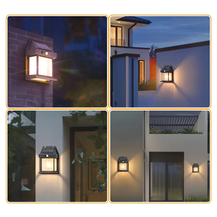 Lampa Solara de Perete Tip Felinar, Senzor de Miscare si Lumina, LED cu Filament, Exterior IP65, Iluminat Economic Gradina si Terasa