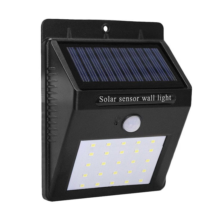 Lampa Solara de Perete cu Senzor de Miscare si Lumina, 20 LED, Exterior, Impermeabila