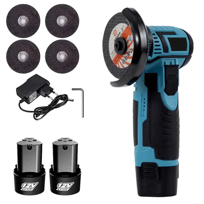 Mini polizor unghiular portabil 12V, Ideal pentru Taiere Metal, Gresie si Plastic, 2 acumulatori 12V, 4 discuri