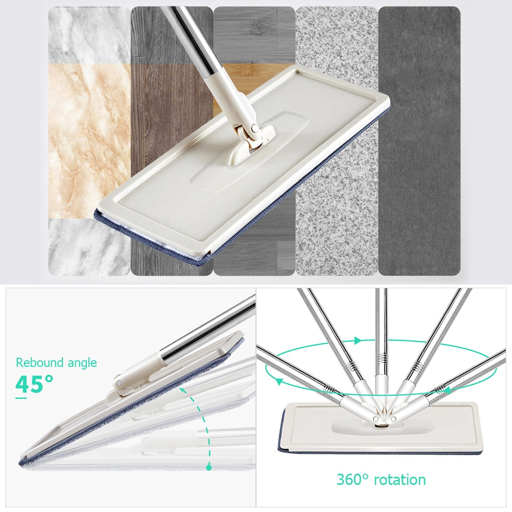 Set Mop Plat cu Galeata cu Doua Compartimente, Sistem de Stoarcere si Curatare, 2 Rezerve Microfibra Incluse