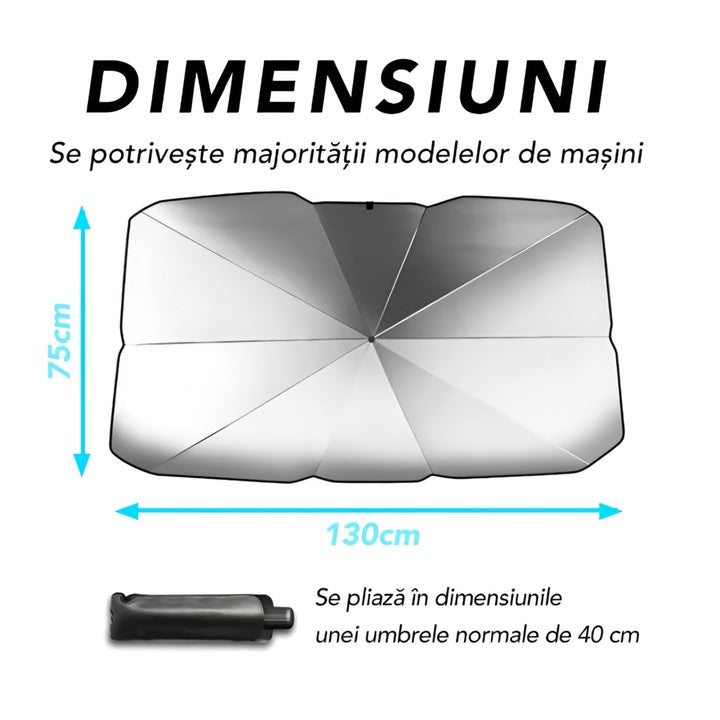 Parasolar Auto Tip Umbrela, 130 x 75 cm, Protectie UV si Termica, Pliabil