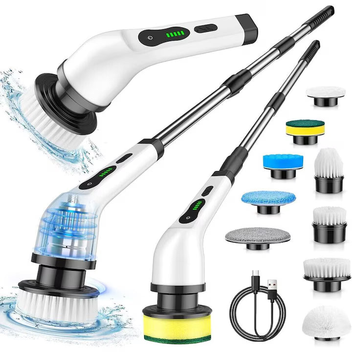 Perie Electrica de Curatare 8 in 1, cu Brat Telescopic, Acumulator, Afisaj LED