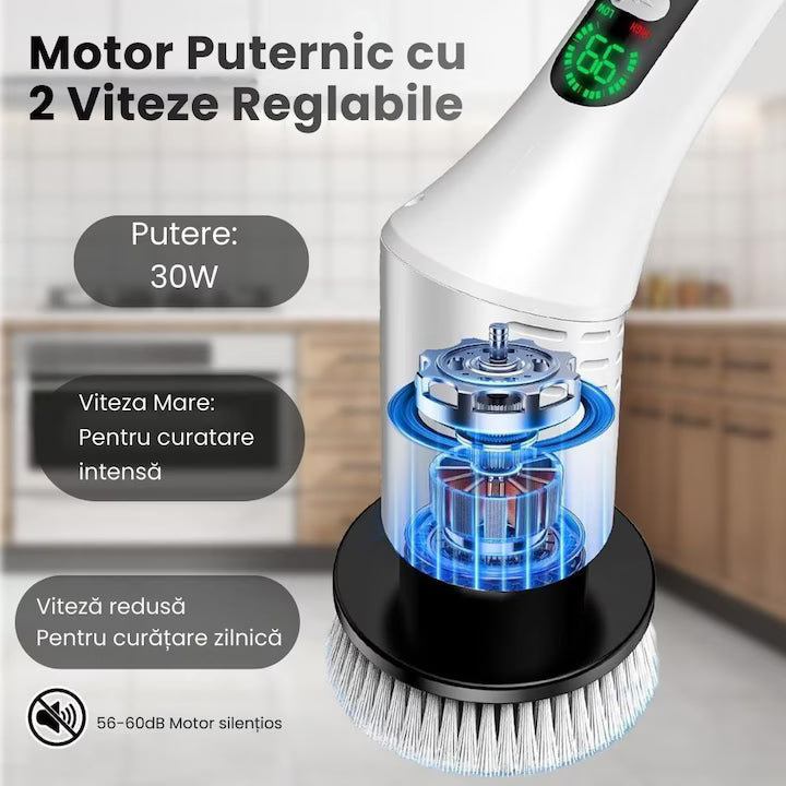 Perie Electrica de Curatare 8 in 1, cu Brat Telescopic, Acumulator, Afisaj LED