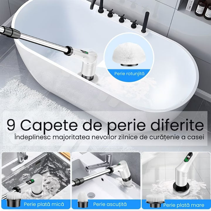 Perie Electrica de Curatare 8 in 1, cu Brat Telescopic, Acumulator, Afisaj LED