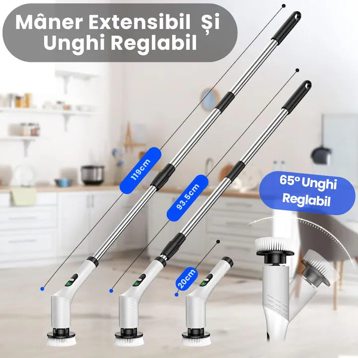 Perie Electrica de Curatare 8 in 1, cu Brat Telescopic, Acumulator, Afisaj LED