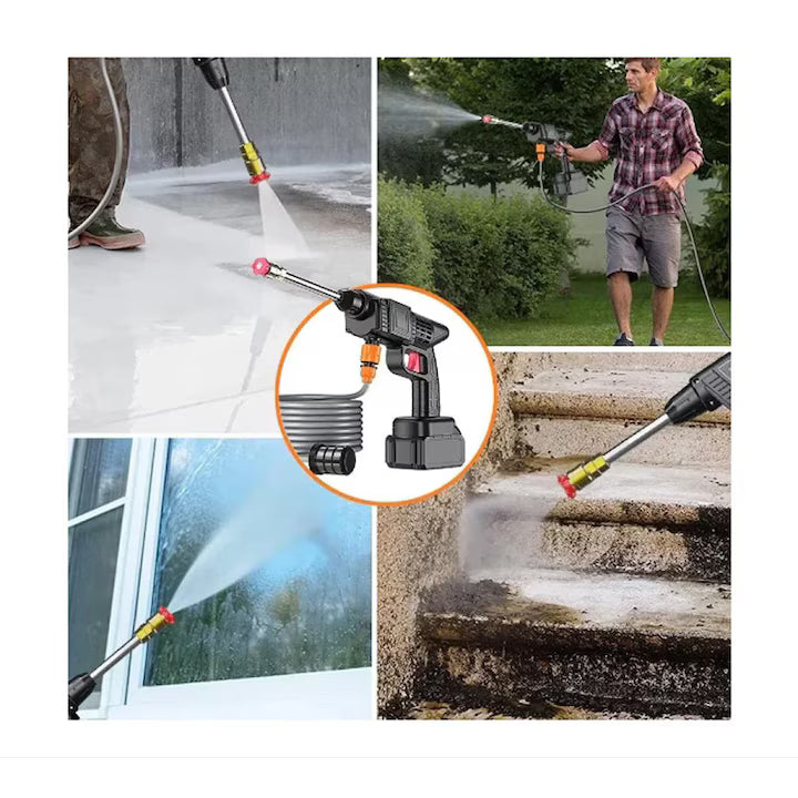 Aparat de Spalat cu Presiune Portabil, Tip Pistol, cu 2 Acumulatori 48V, Fara Fir, Kit Complet Accesorii si Valiza Transport