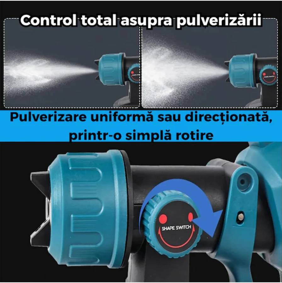 Pistol de Vopsit Portabil Fara Fir, 2 Acumulatori, Rezervor 800ml, 3 Moduri de Pulverizare