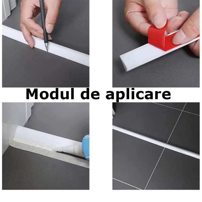 Prag de dus autoadeziv, flexibil, pentru baie sau bucatarie, rezistent la mucegai, alb