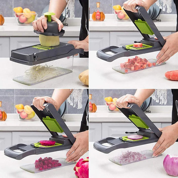 Feliator si Razatoare Multifunctionala 15 in 1, Dispozitiv Taiat Legume si Fructe, Mandolina cu Recipient, 7 Lame Inox, Separator Oua