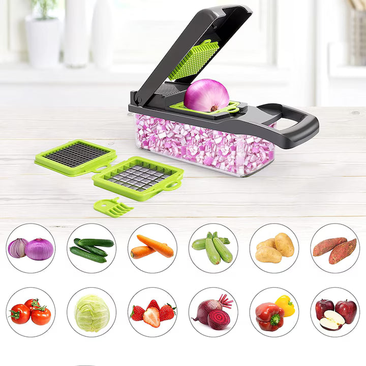 Feliator si Razatoare Multifunctionala 15 in 1, Dispozitiv Taiat Legume si Fructe, Mandolina cu Recipient, 7 Lame Inox, Separator Oua