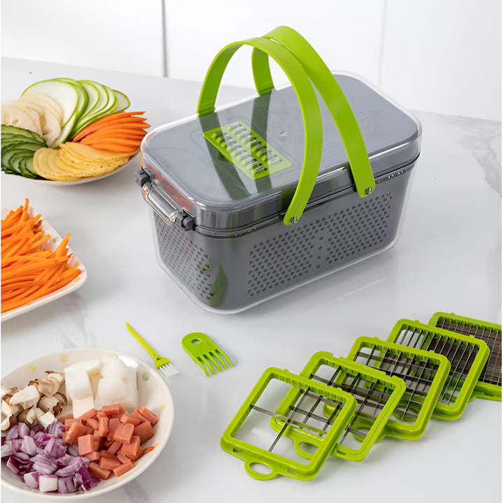 Set razatoare 22 in 1, Dispozitiv Taiat Legume si Fructe, Mandolina Multifunctionala, 13 Lame Inox, Cos de Scurgere, Separator Oua si Accesorii Curatare