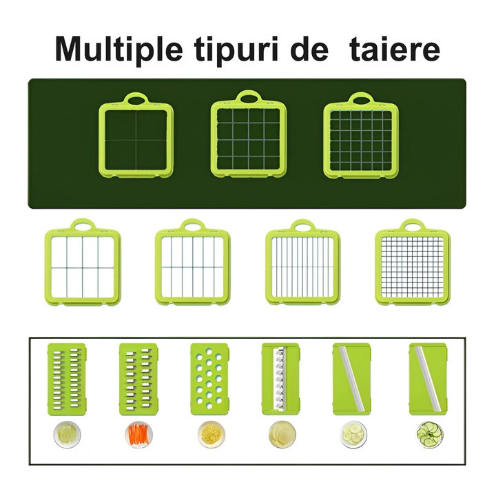 Set razatoare 22 in 1, Dispozitiv Taiat Legume si Fructe, Mandolina Multifunctionala, 13 Lame Inox, Cos de Scurgere, Separator Oua si Accesorii Curatare