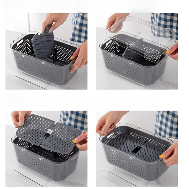 Set razatoare 22 in 1, Dispozitiv Taiat Legume si Fructe, Mandolina Multifunctionala, 13 Lame Inox, Cos de Scurgere, Separator Oua si Accesorii Curatare