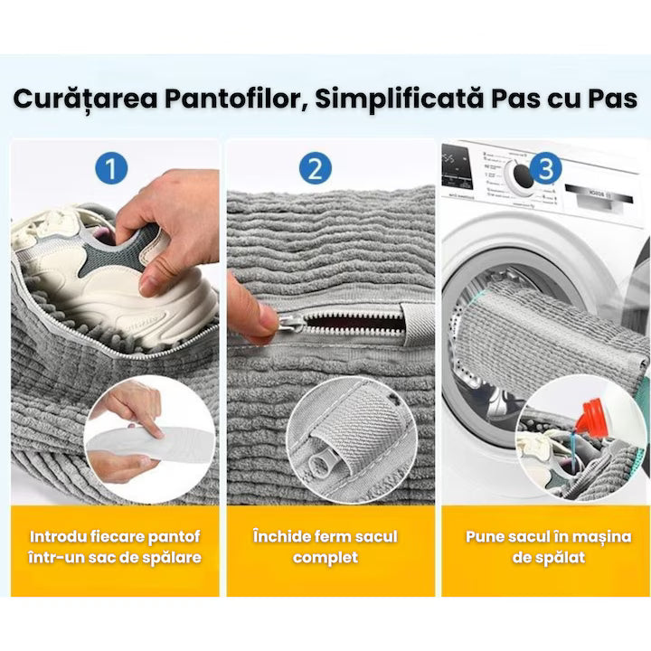 Sac de Spalare Incaltaminte, pentru Masina de Spalat, cu Fibre Microfibra si Fermoar