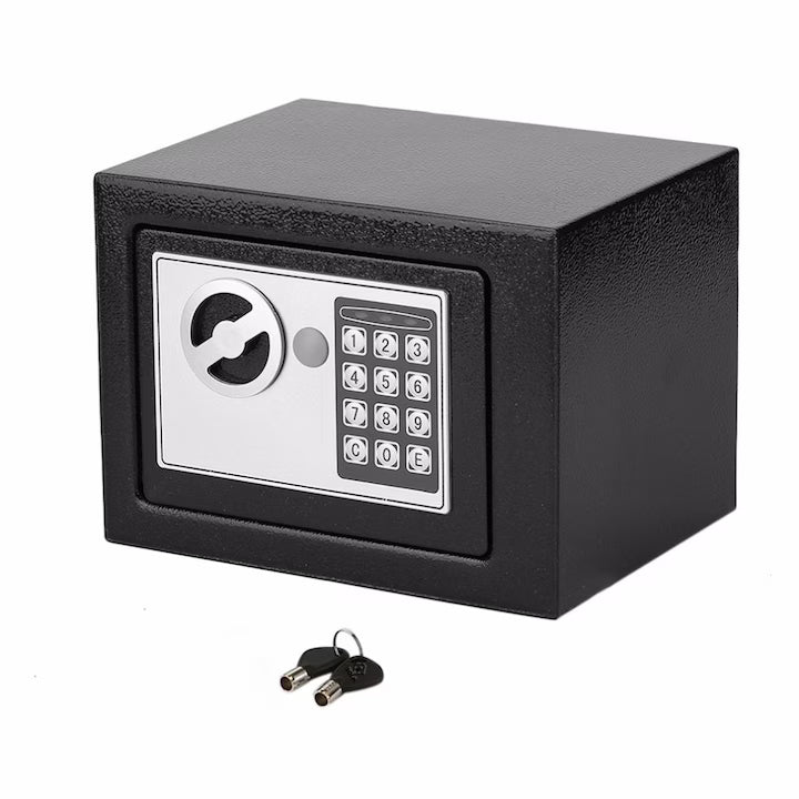 Seif Metalic Electronic cu Cifru Digital si Cheie de Urgenta, Cutie Valori Antiefractie