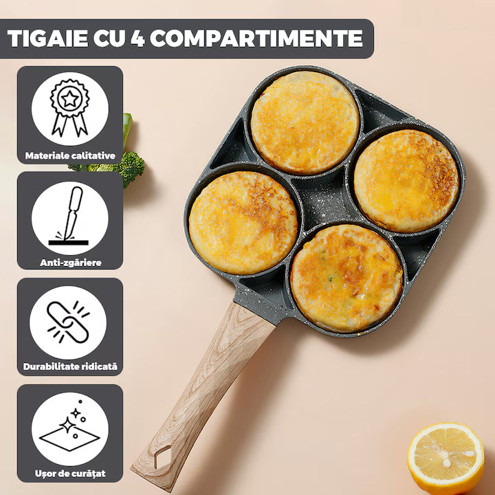 Tigaie Compartimentata 4 Orificii pentru Oua Ochiuri si Clatite